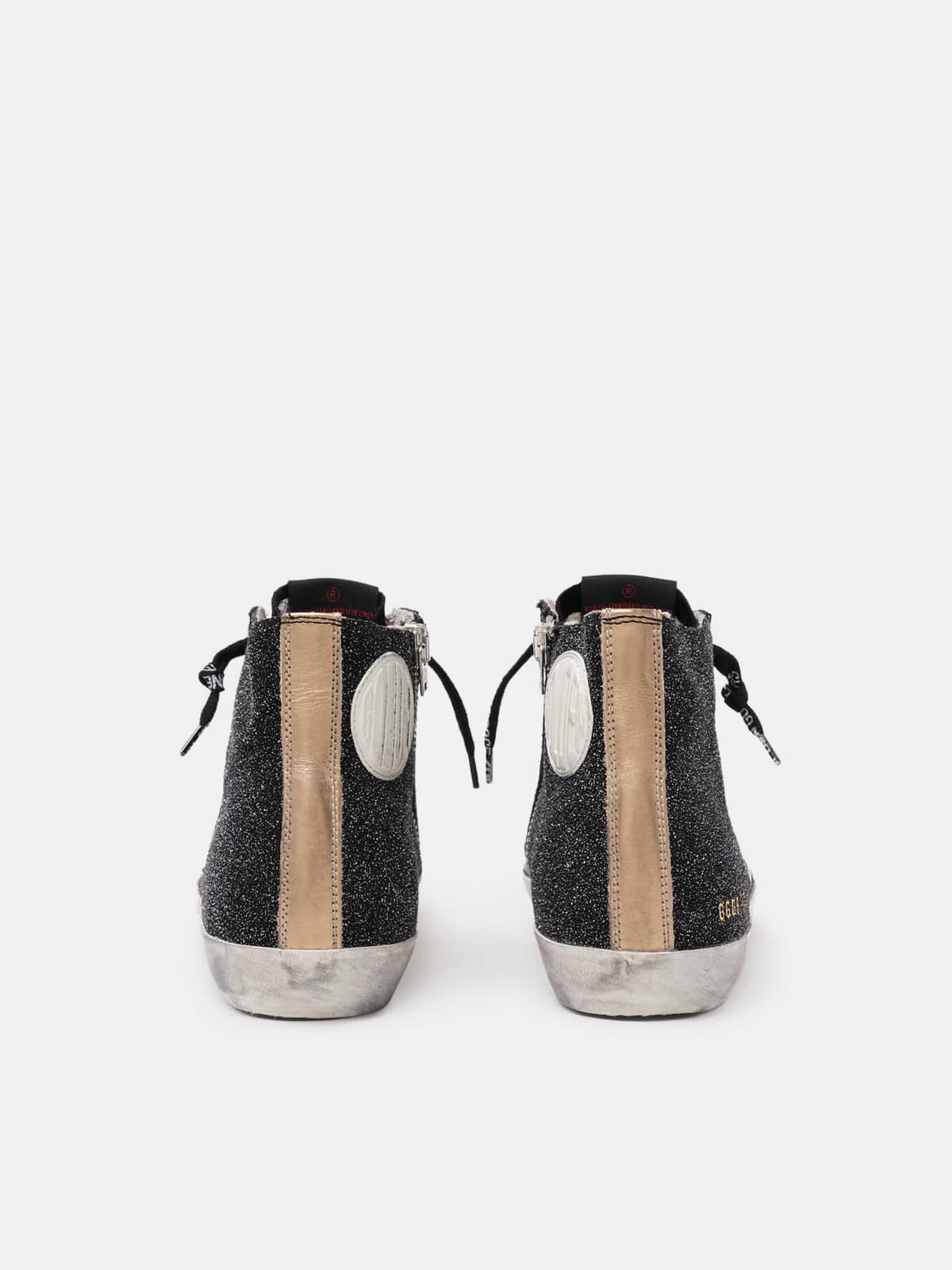 Women | Francy Sneakers Black Glitter with Silver Leather Star | Black x Silver x Brown - Image 6