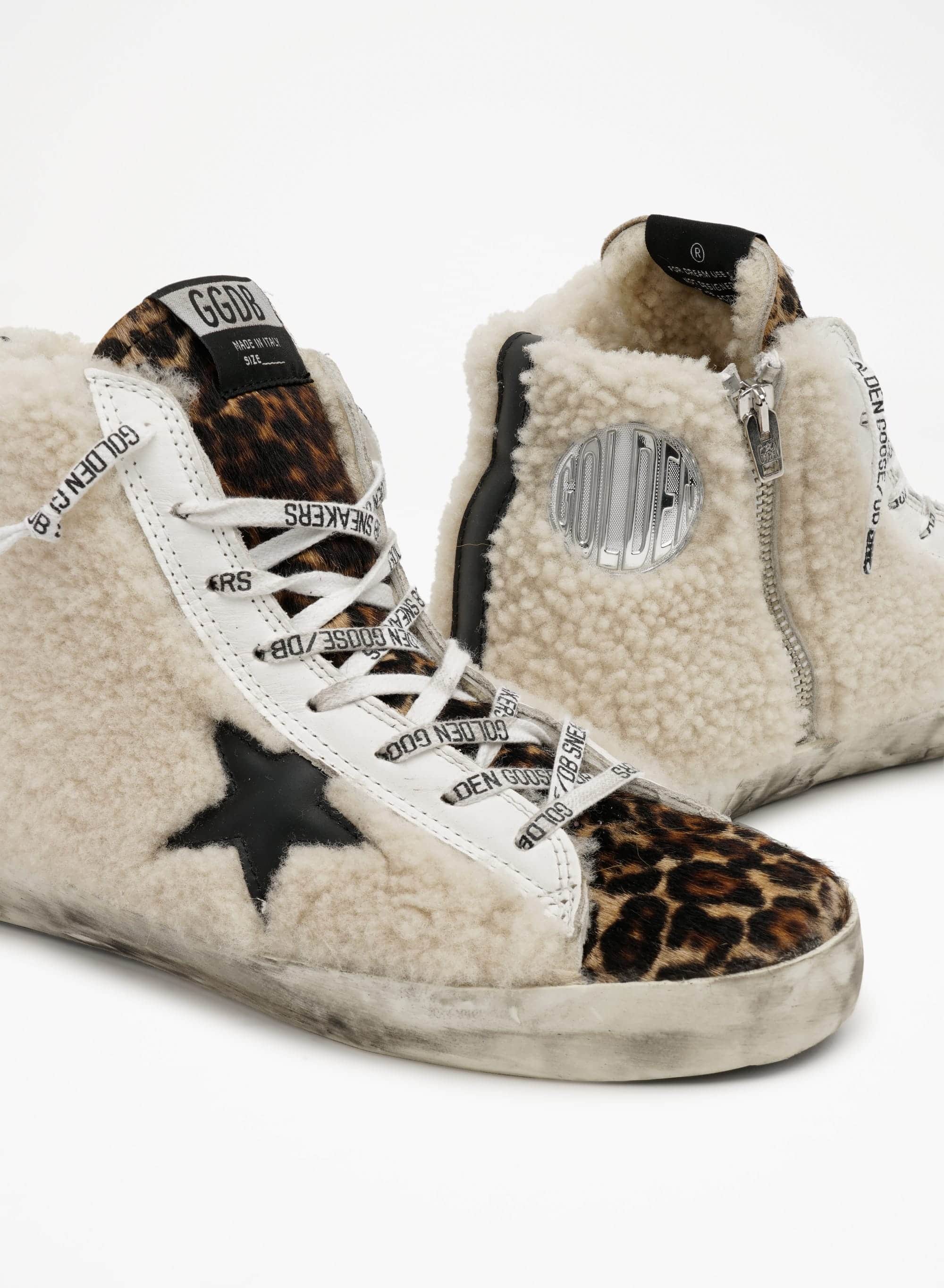 Women | Francy Sneakers Made Of Shearling & Pony Skin with A Leopard Print | Beige x Beige Brown Leo x Black - Image 3