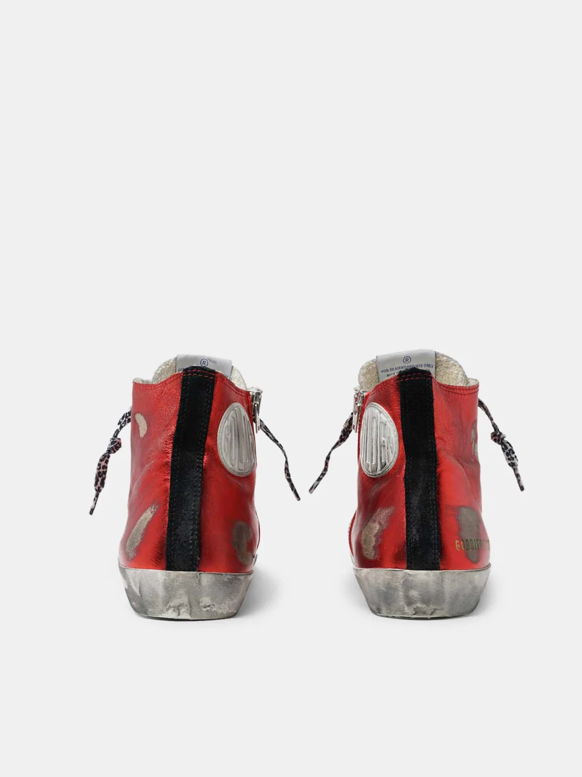 Women | Francy Sneakers Red Laminated Leather with Leopard-Print Laces - Image 2