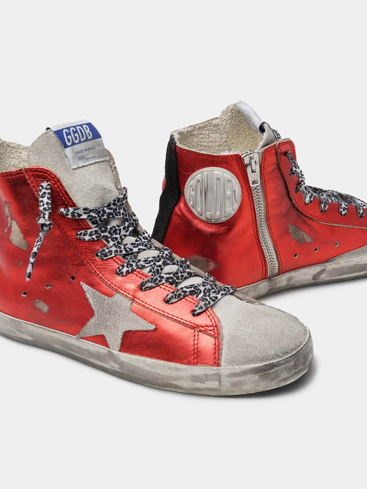 Women | Francy Sneakers Red Laminated Leather with Leopard-Print Laces - Image 3