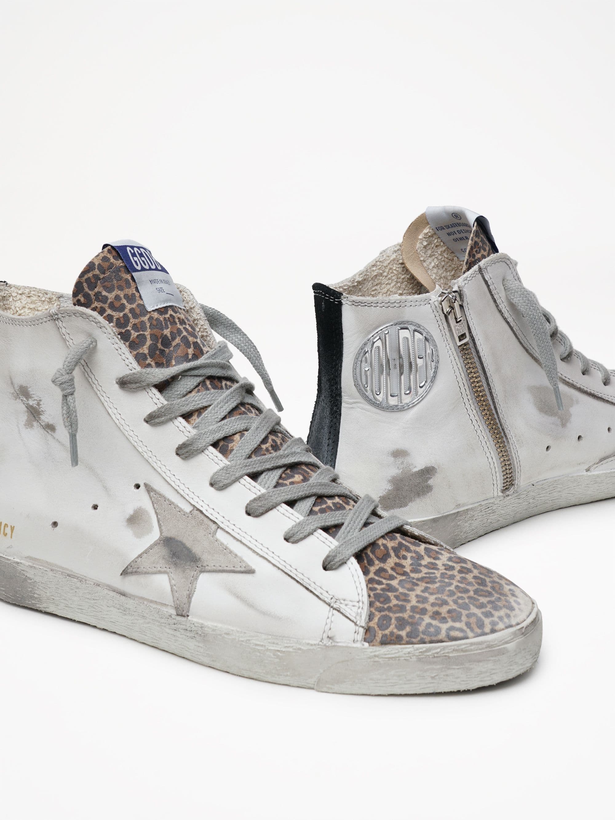 Women | Francy Sneakers White Leather with Leopard Suede Toe & Suede Star | White x Brown Leo x Ice x Black - Image 4