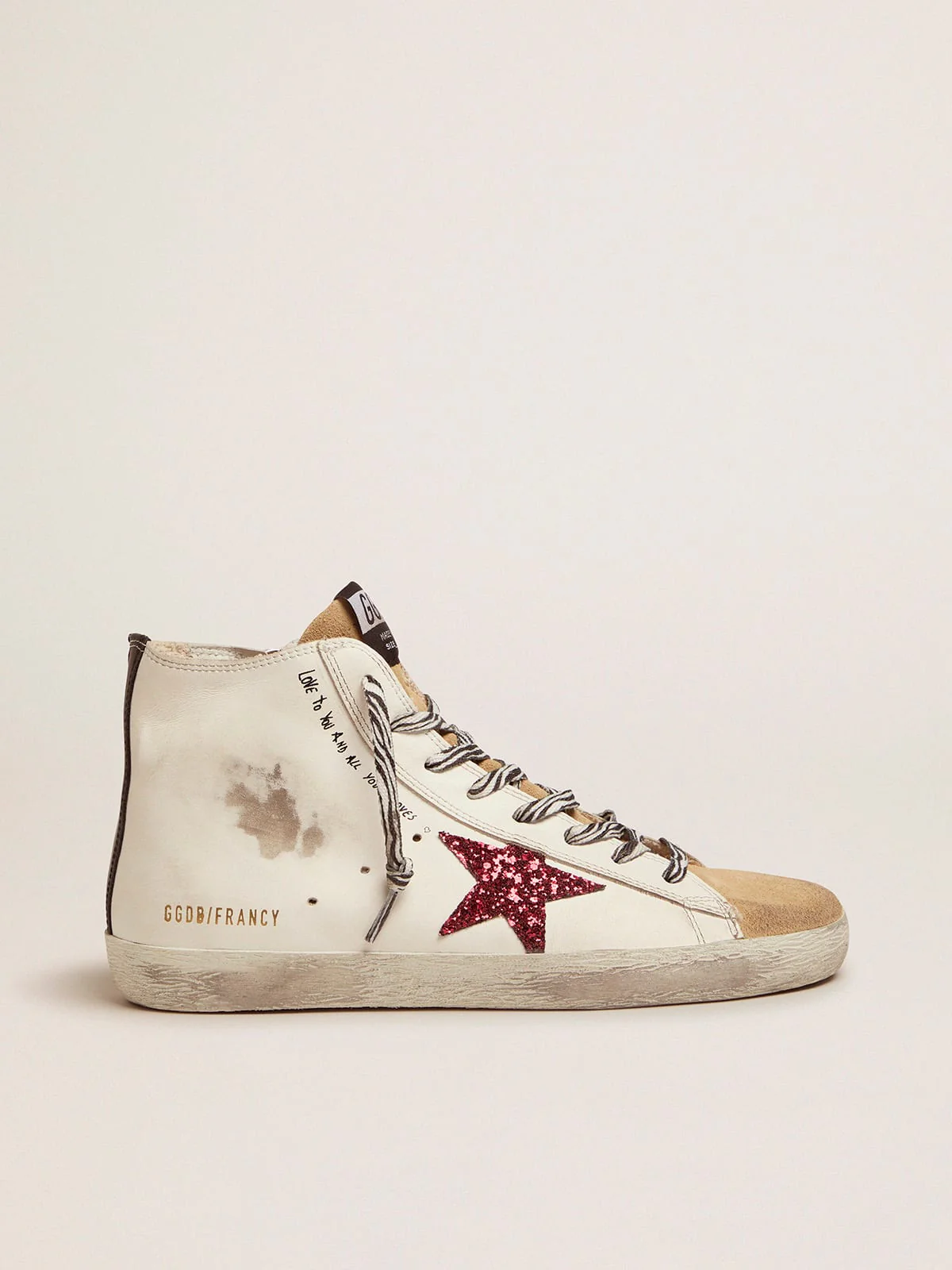 Women | Francy Sneakers with Red Glittery Star & Handwritten Lettering | White x Cappuccino x Red x Black - Image 7