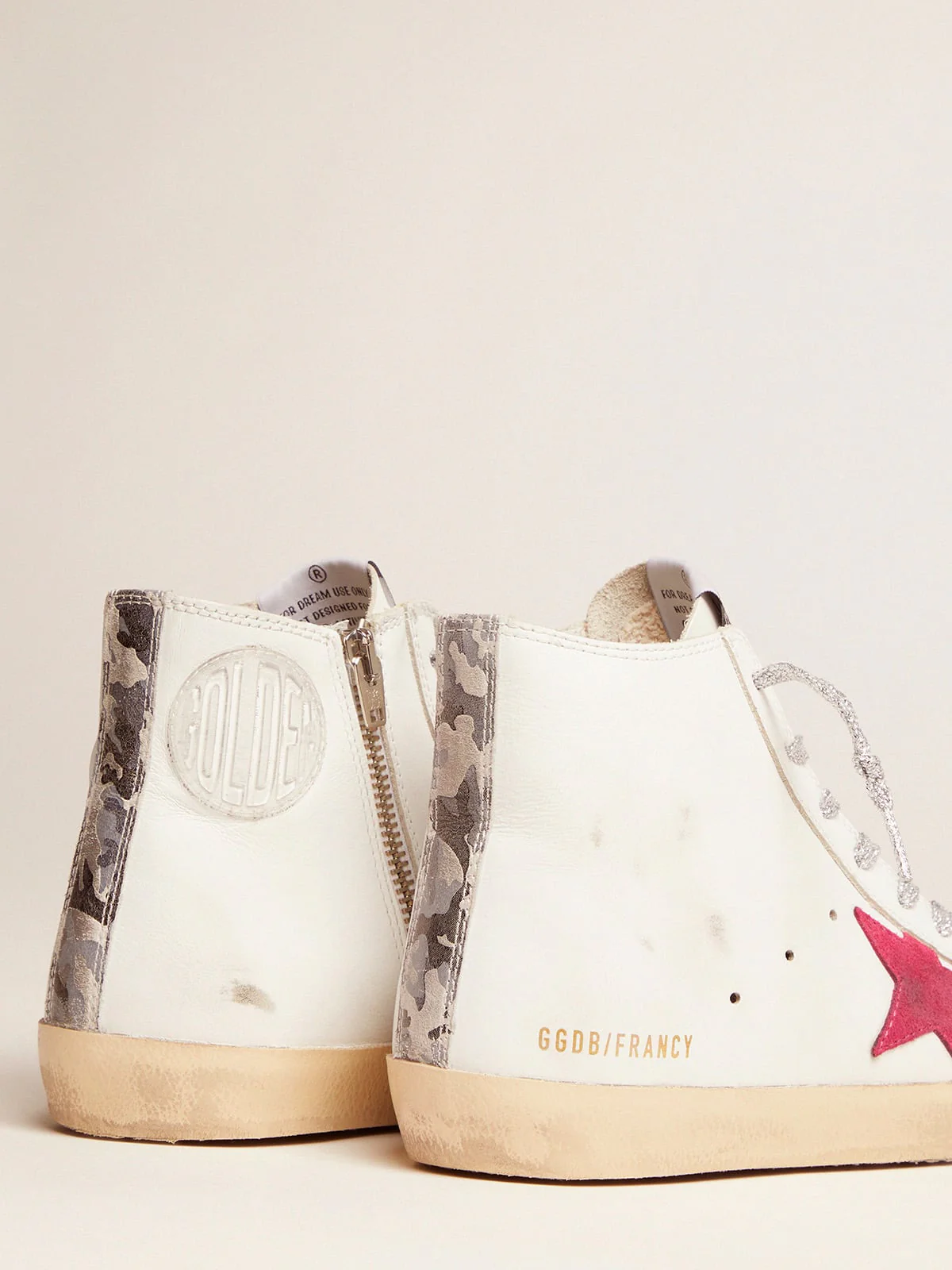 Women | Francy Sneakers with Red Star & Camouflage Insert | White x Black Camouflage x Orchid Pink - Image 2