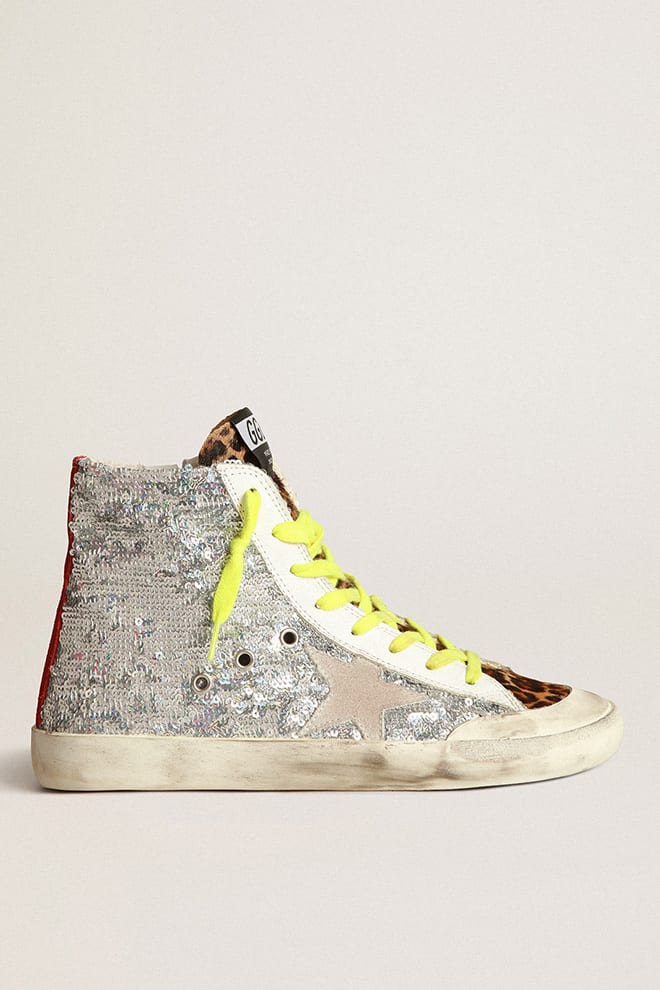 Women | Francy Sneakers with Silver Sequins & Leopard-Print Pony Skin | Silver x Beige Brown Leo x Ice x Red - Image 6