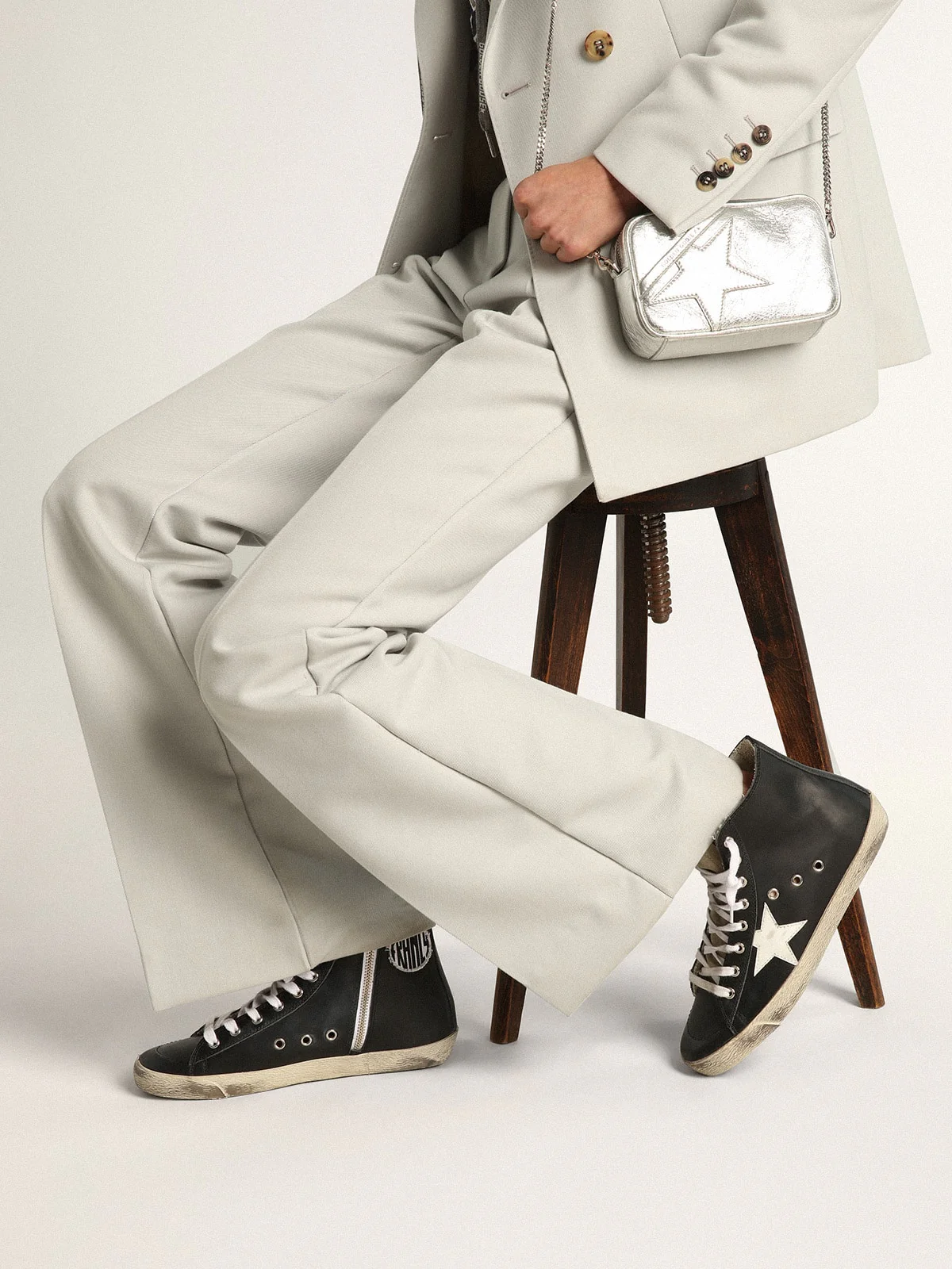 Women | Francy with Black Leather Upper & White Star | Black x Taupe x White - Image 8