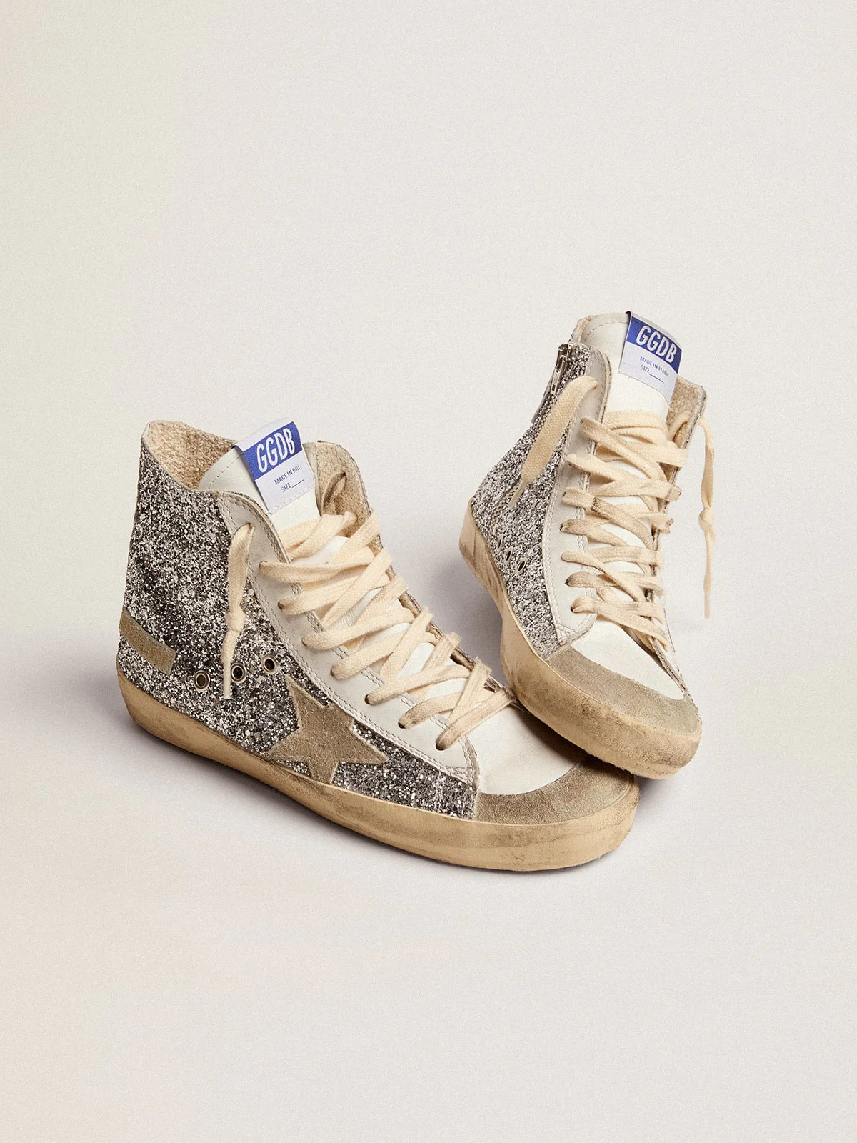 Women | Francy with Glitter Upper & Ice-Gray Suede Star | Silver x White x Ice x White Baby Pink Star - Image 3