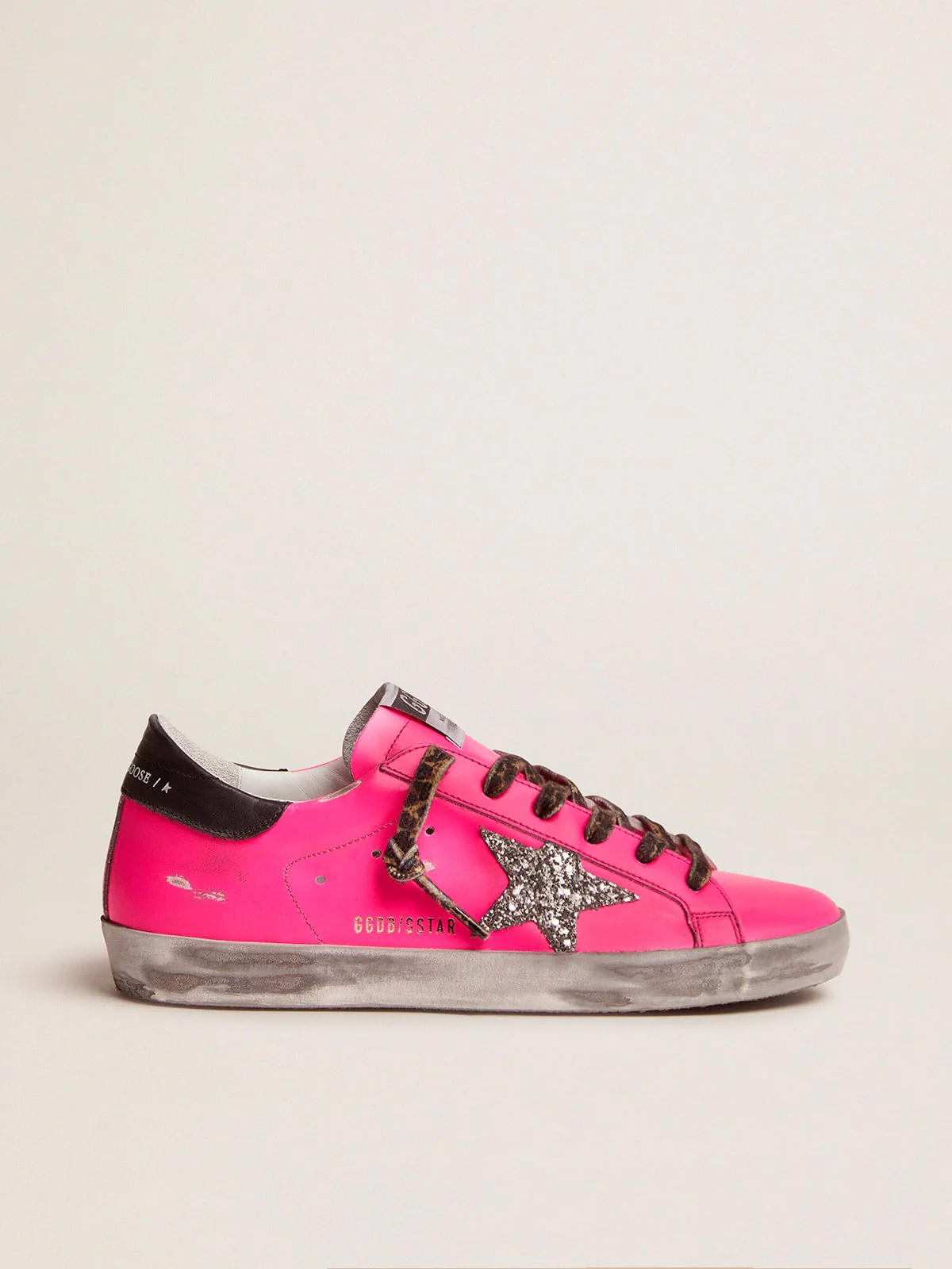 Women | Fuchsia Super-Star Sneakers with Glitter Star | Fuchsia Fluo x Silver x Black - Image 4