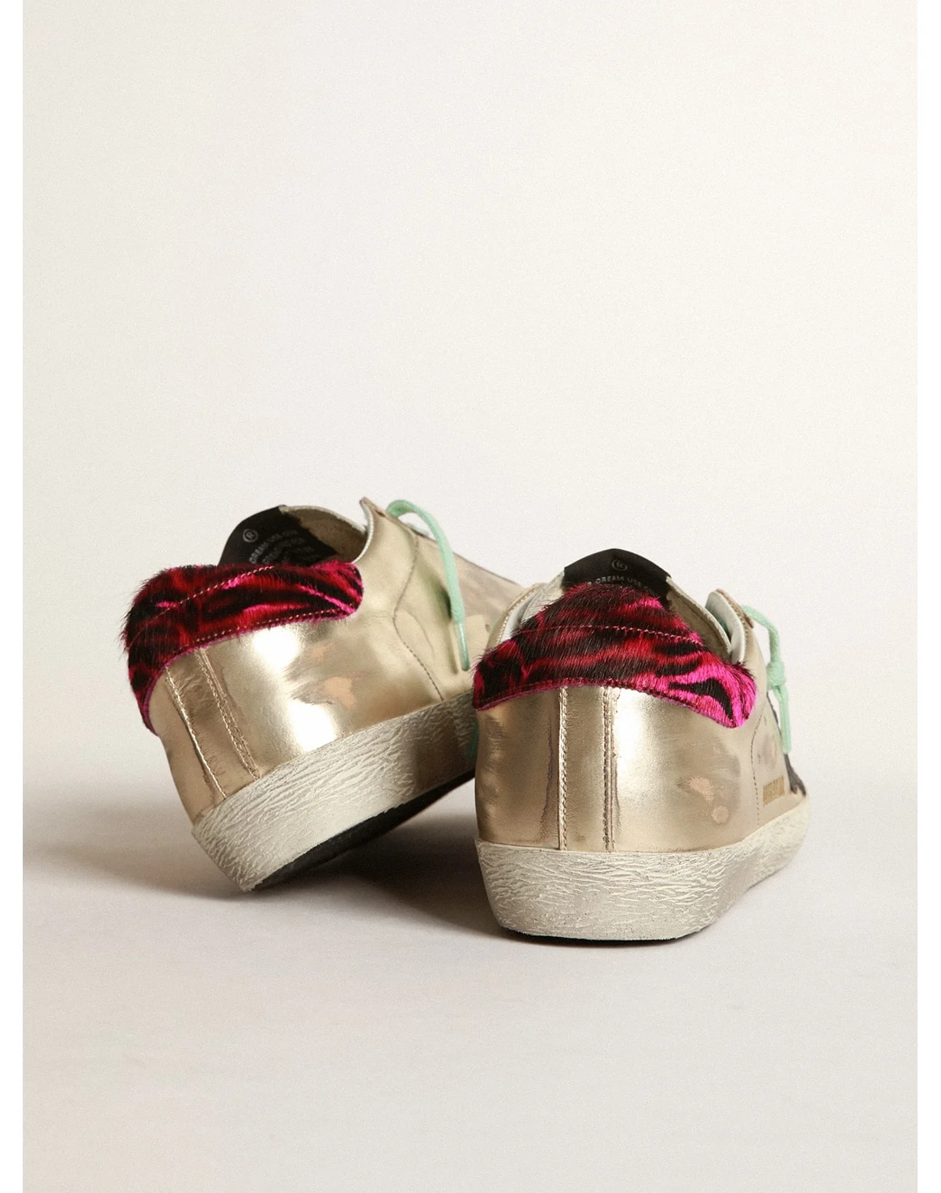 Women | Gold Super-Star Sneakers with Zebra-Print Heel Tab | Platinum x White x Black x Fuxia Black Zebra