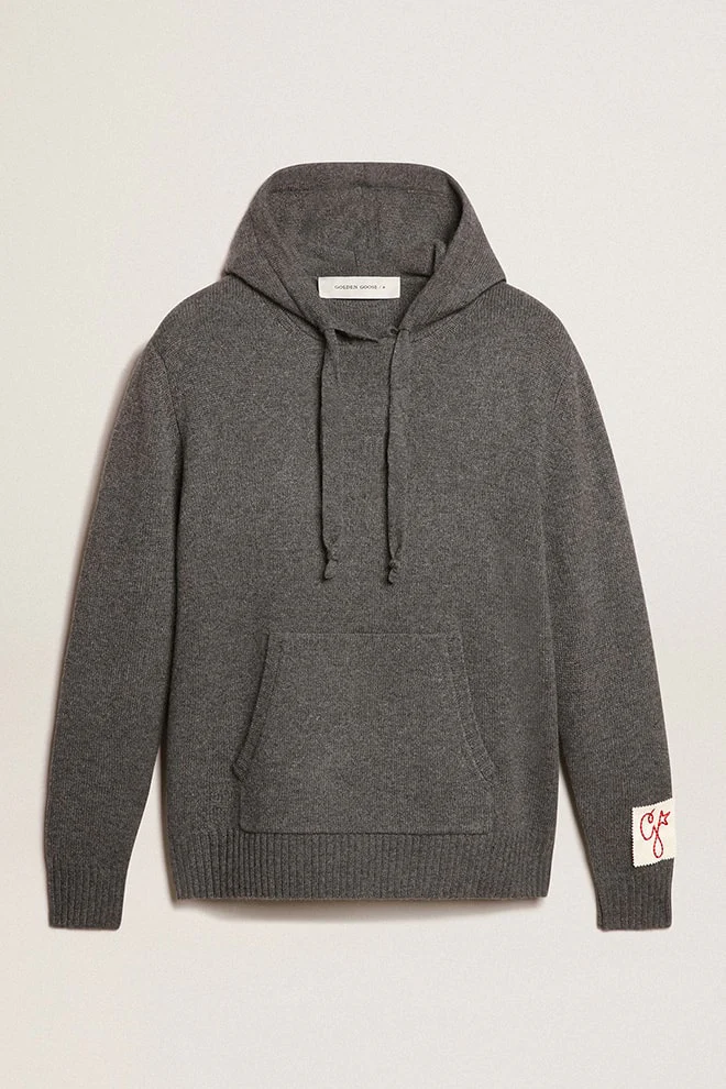 Women | Gray Cashmere Blend Sweatshirt with Hood | Grey Melange - Image 2