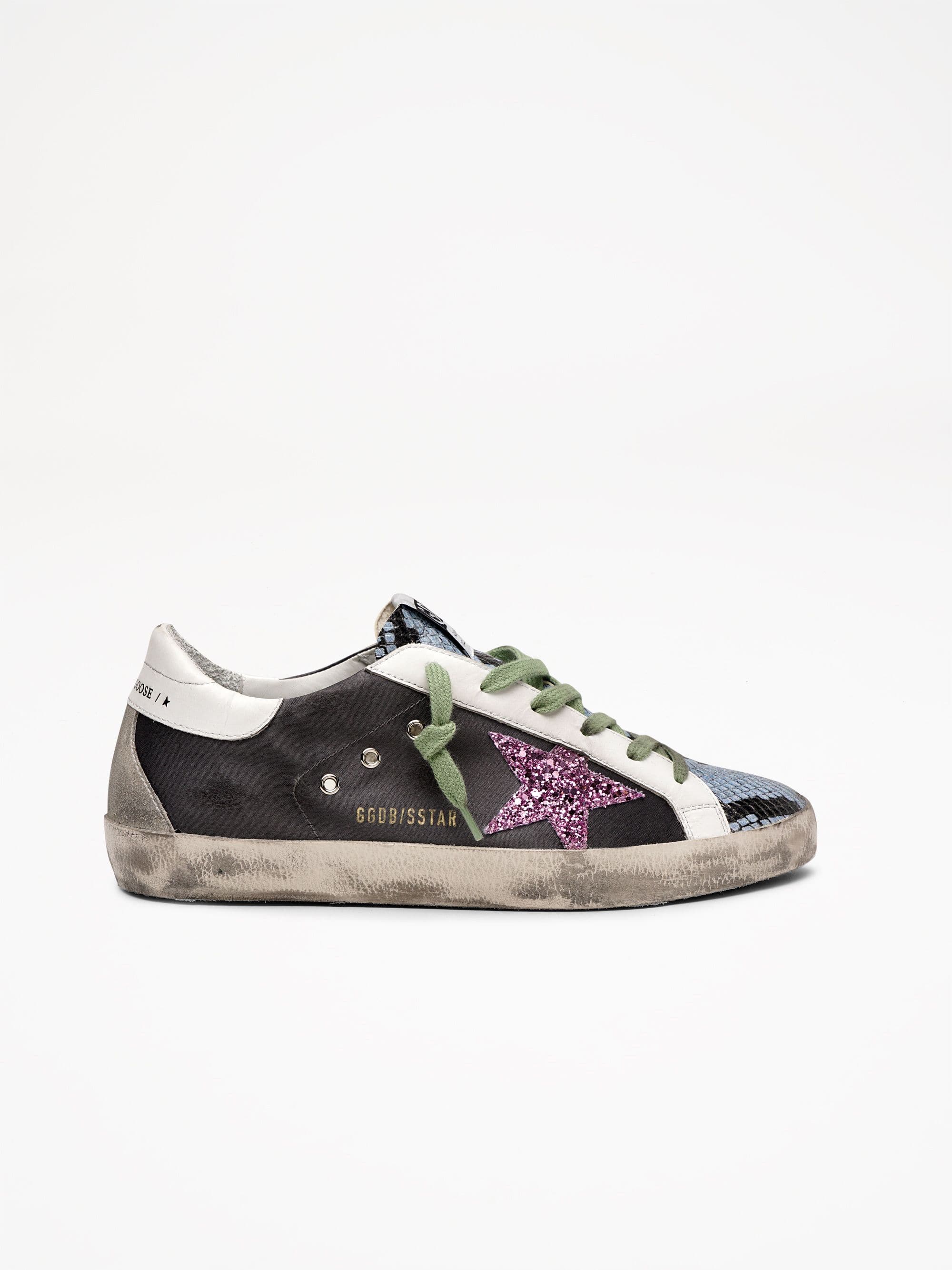 Women | Grey & Python-Print Superstar Sneakers with Glittery Star - Image 3