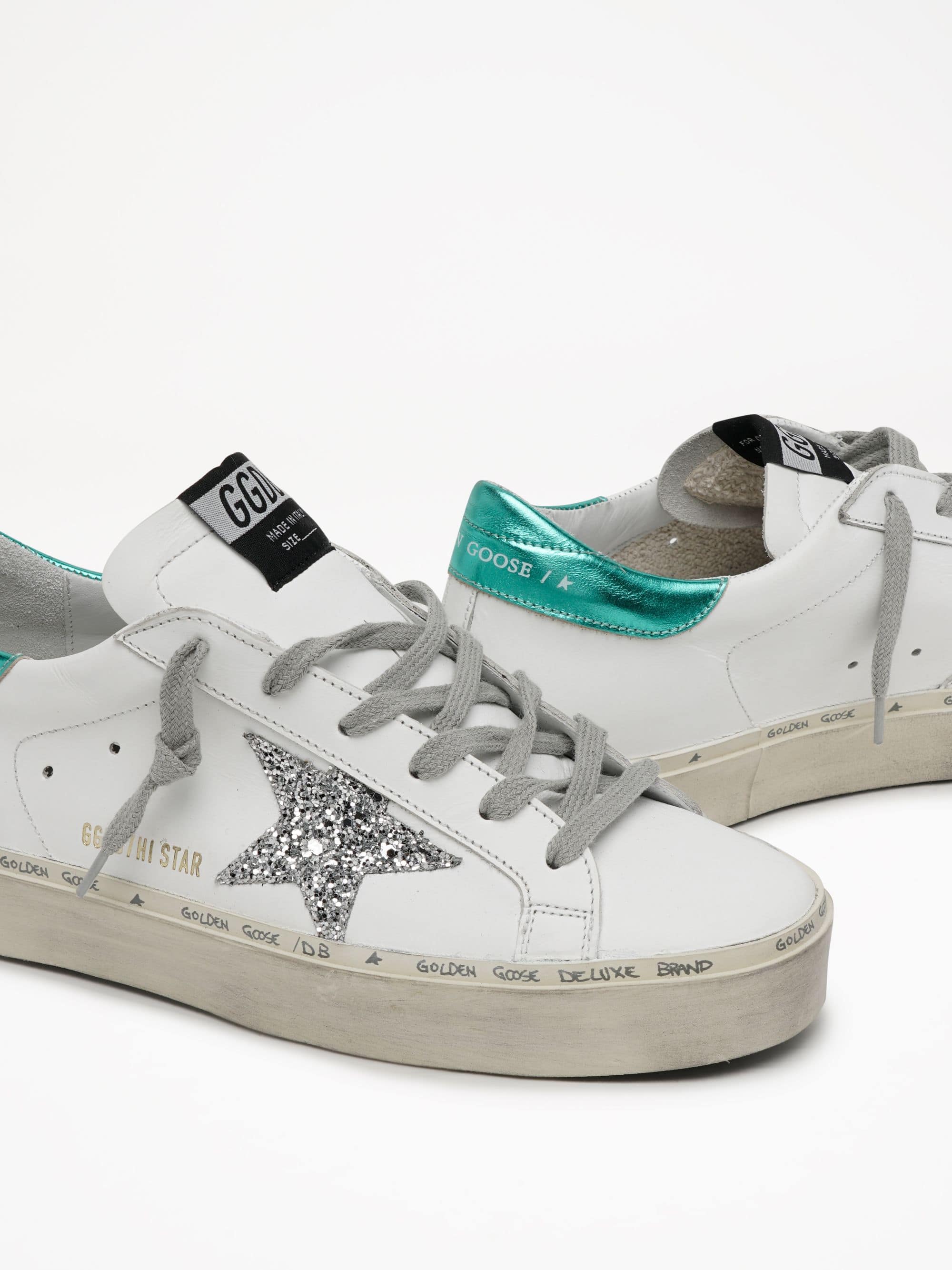 Women | Hi Star Leather Upper Glitter Star Laminated Heel | White x Silver x Aquamarine - Image 4