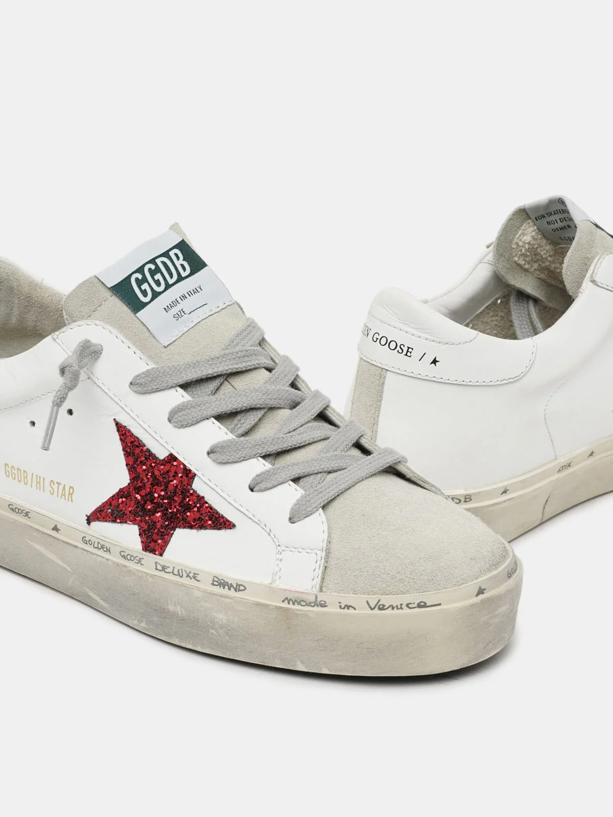 Women | Hi Star Leather Upper Glitter Star Suede Tongue | White x Ice x Red - Image 8