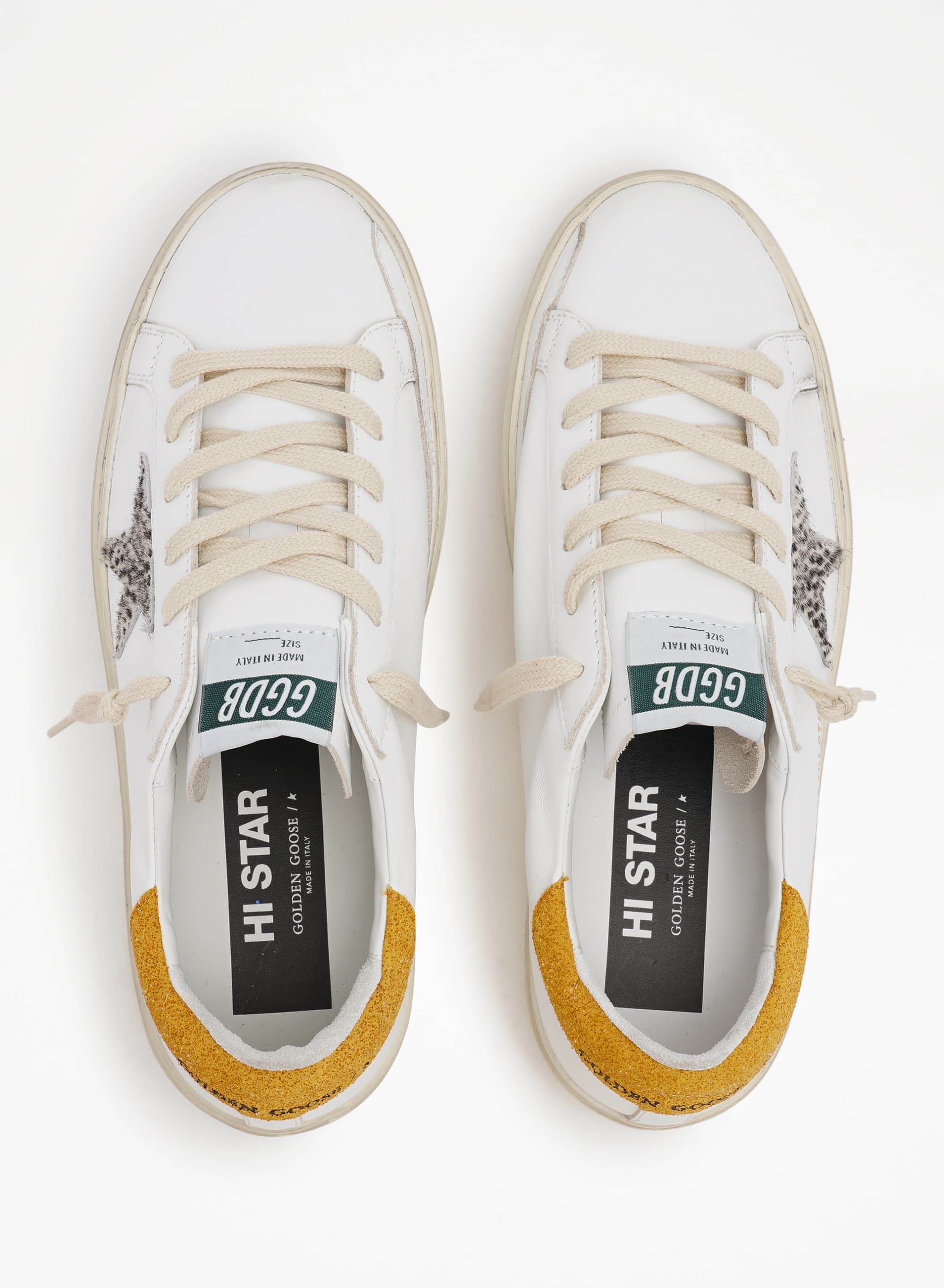 Women | Hi Star Ltd Sneakers with Polka-Dot Pony Skin Star & Suede Heel Tab | White x White Black Pois x Mustard - Image 7
