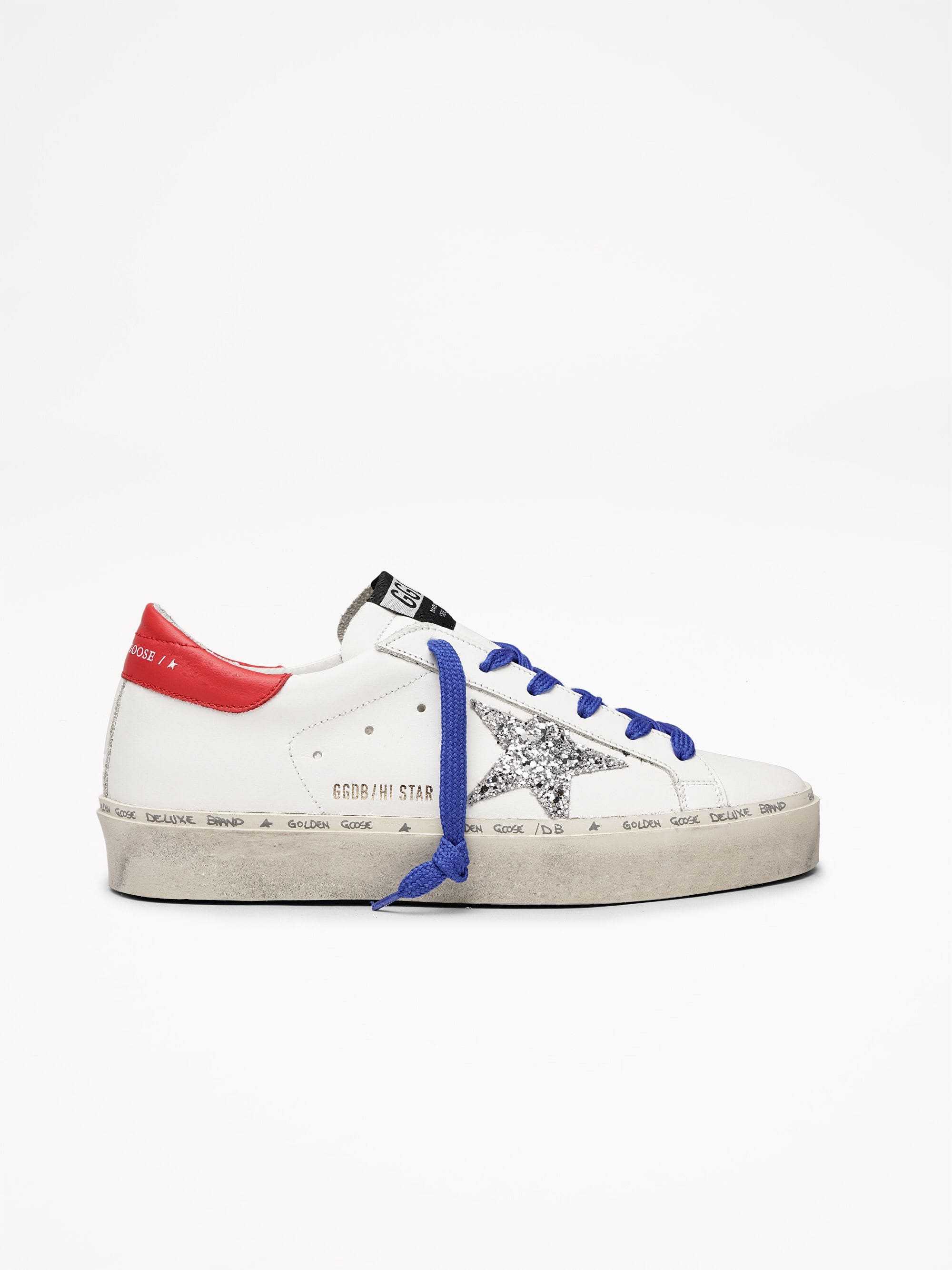 Women | Hi Star Sneakers White Leather with Grey Glitter Star & Red Heel Tab - Image 3