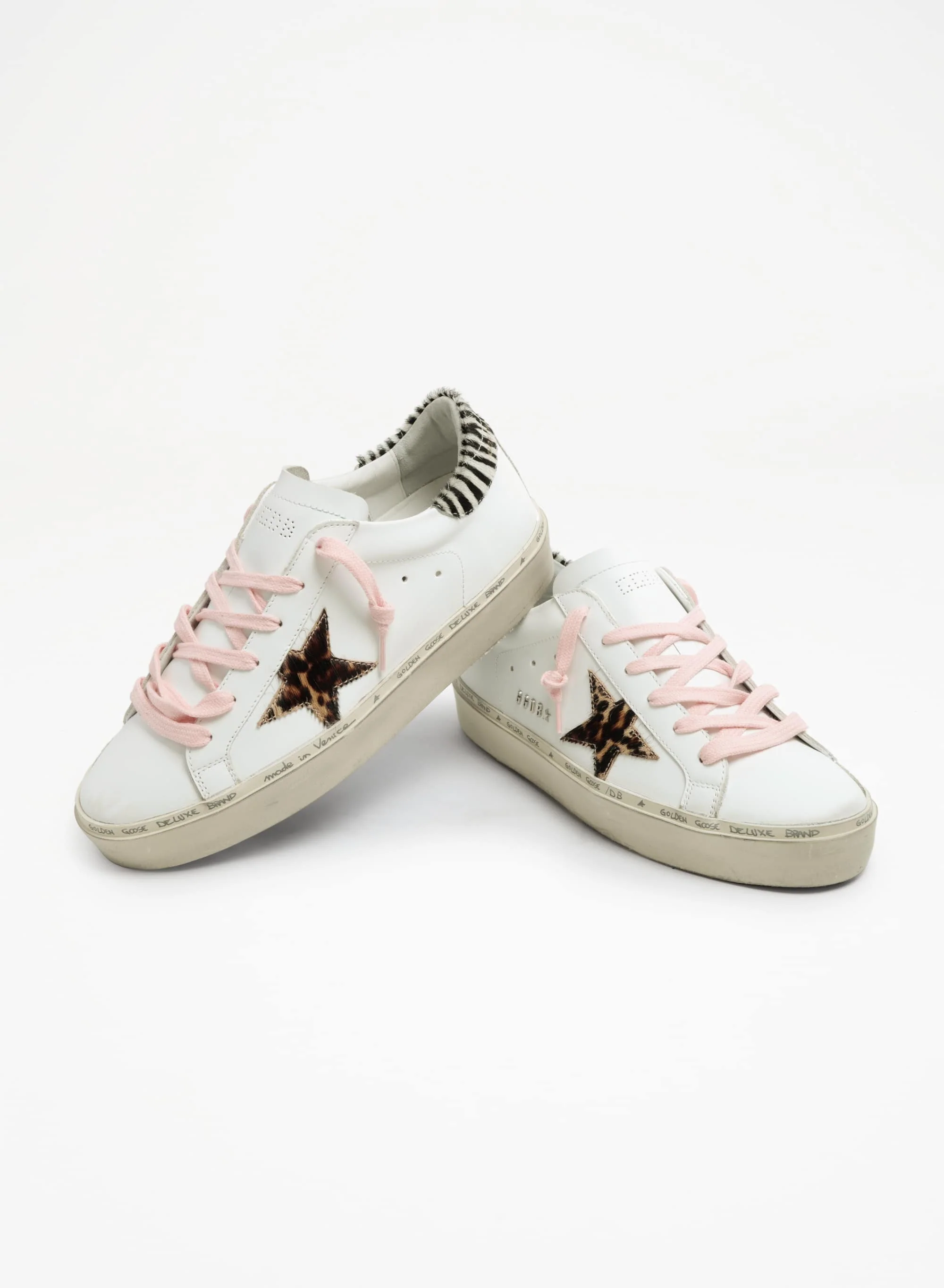 Women | Hi Star Sneakers White Leather with Leopard Pony Skin Star & Zebra Pony Skin Heel Tab | White x Beige Brown Leo x White Black - Image 7