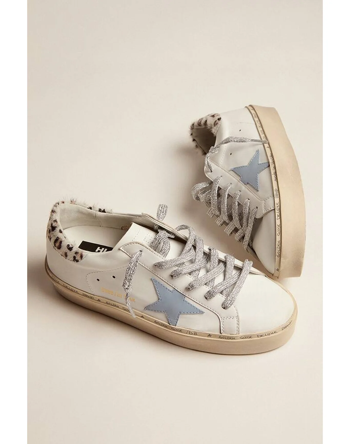 Women | Hi Star Sneakers White Leather with Light Blue Star & Leopard Pony Skin Heel Tab | White x Powder Blue x White Black Crem Leo