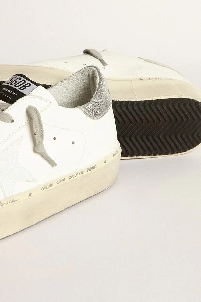 Women | Hi Star Sneakers with Iridescent Star & Silver Heel Tab | White x Silver - Image 2