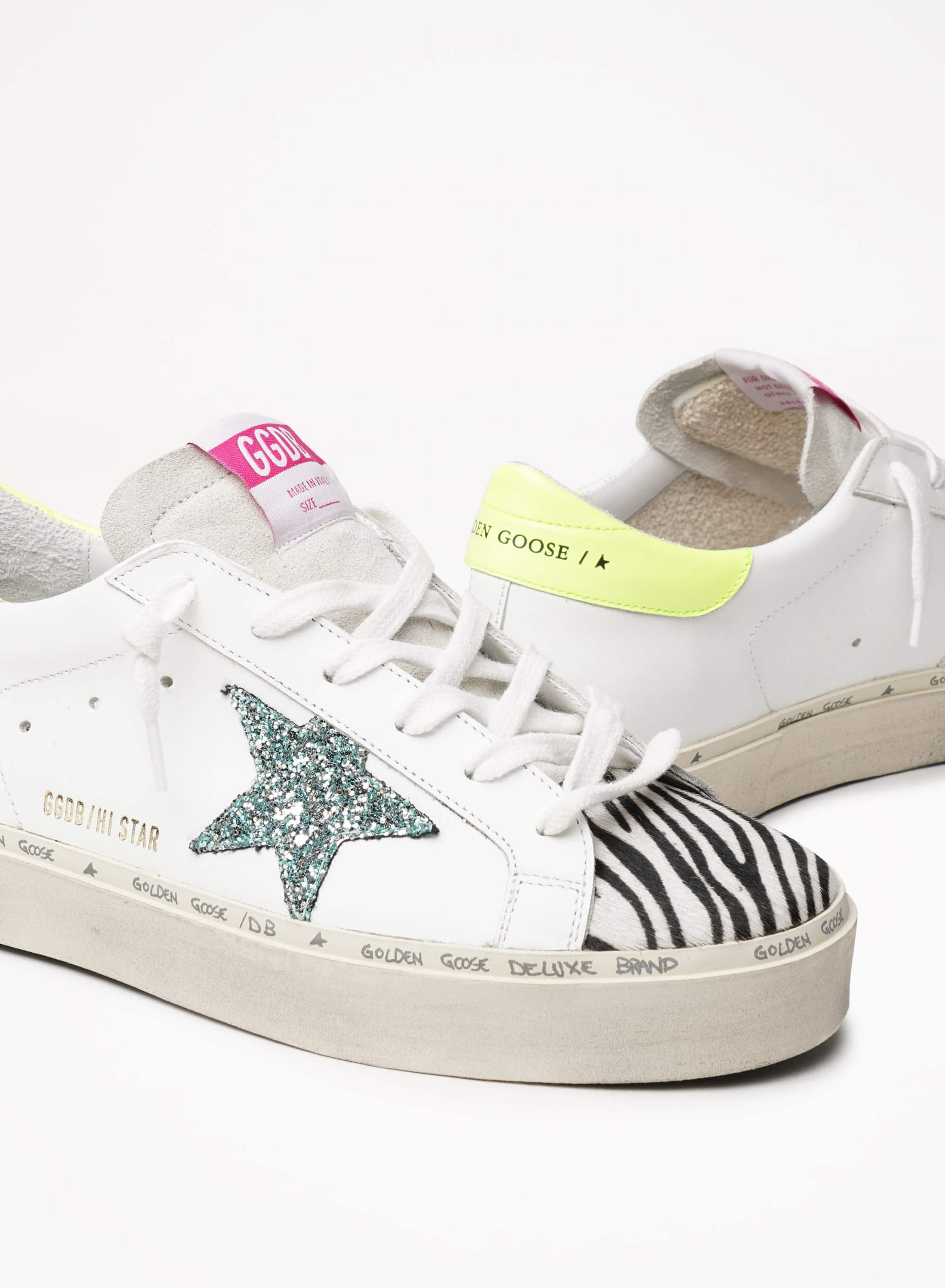 Women | Hi Star Sneakers with Light Blue Glitter Star & Zebra-Print Insert | White x Zebra x Aquamarine x Lemon Fluo - Image 6