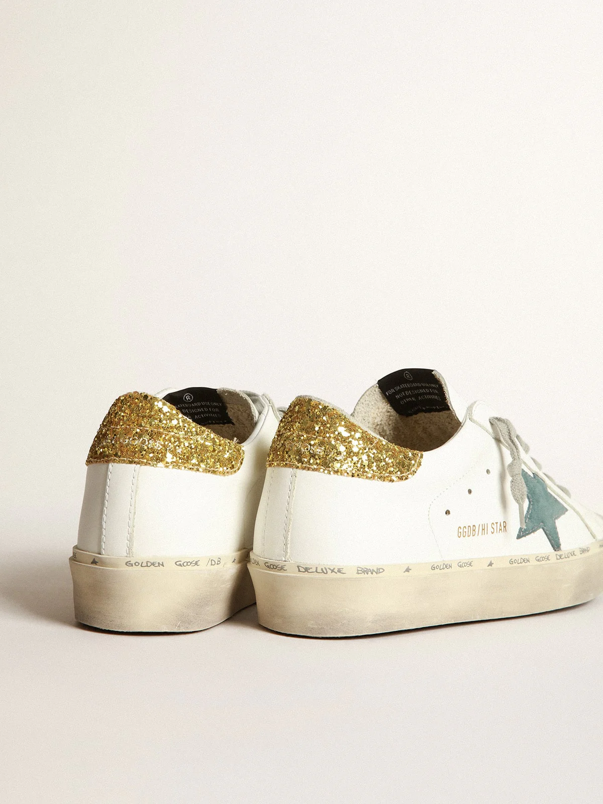 Women | Hi Star Sneakers with Petrol-Blue Suede Star & Gold Glitter Heel Tab | White x Petroleum x Gold - Image 3