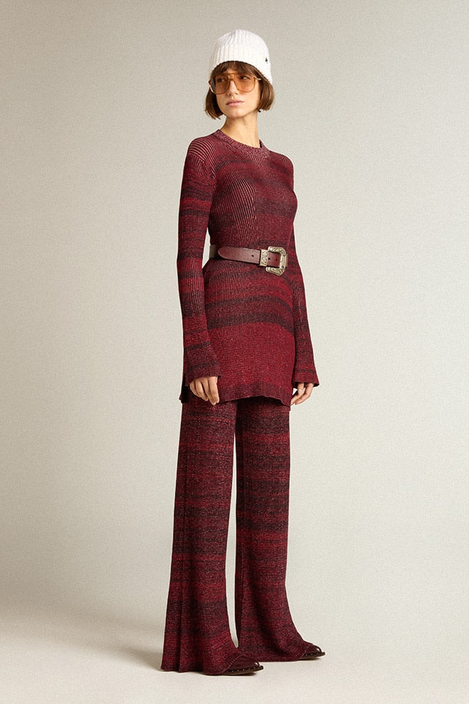 Women | Irregular-Striped Cotton Pants | Catawba Grape - Image 5