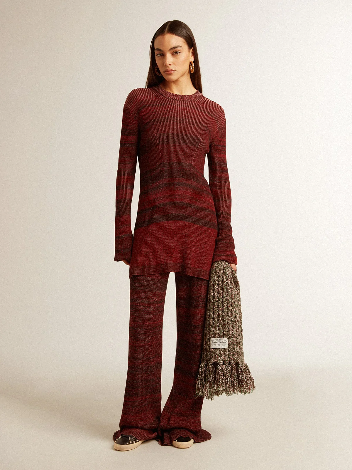 Women | Irregular-Striped Cotton Pants | Catawba Grape - Image 8