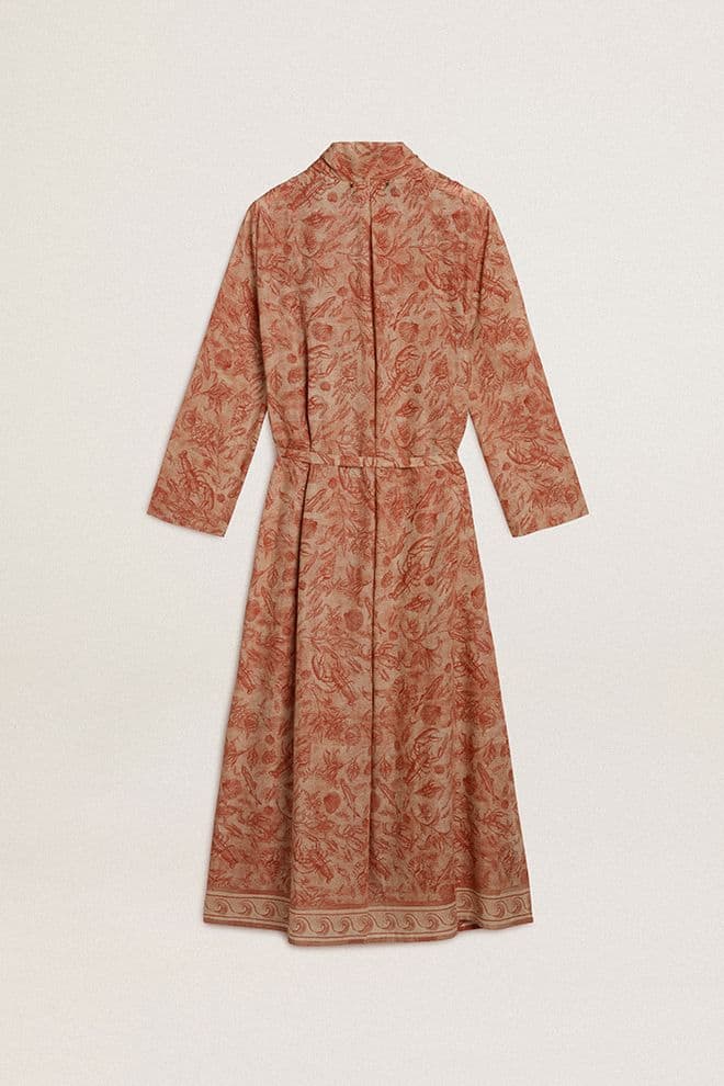 Women | Kaftan Cotton Voile with All-Over Brick-Red Marine Print | Artic Wolf x Autumn Glaze - Image 5