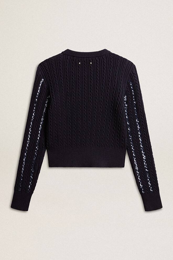 Women | Knitwear Blue Navy with Paillettes Stripes | Dark Blue - Image 2