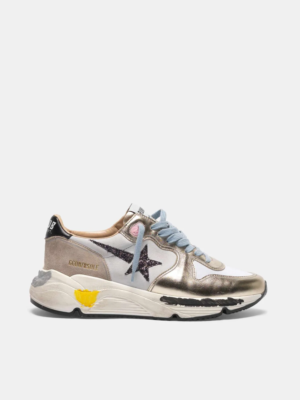 Women | Laminated Running Sneakers, Nubuck Insert & Glittery Star - Image 4