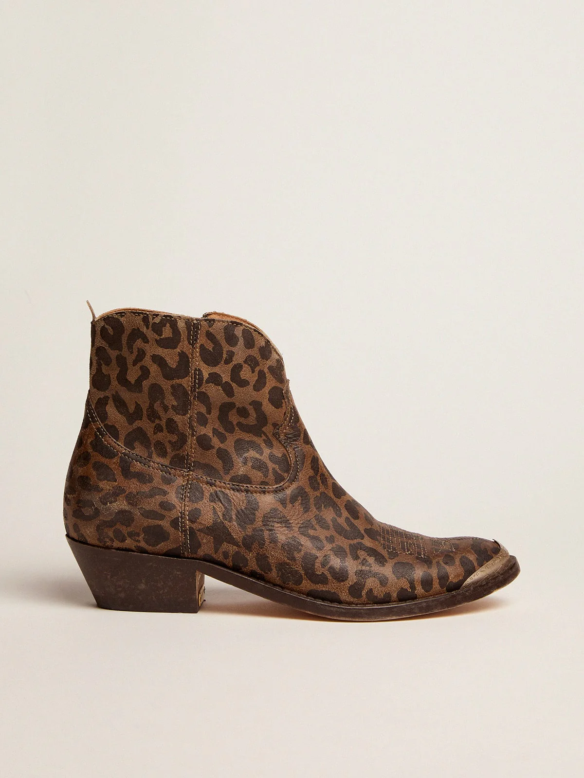 Women | Leather Ankle Boots with Leopard Print | Beige Black Leo - Image 3