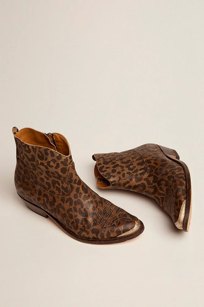 Women | Leather Ankle Boots with Leopard Print | Beige Black Leo - Image 6