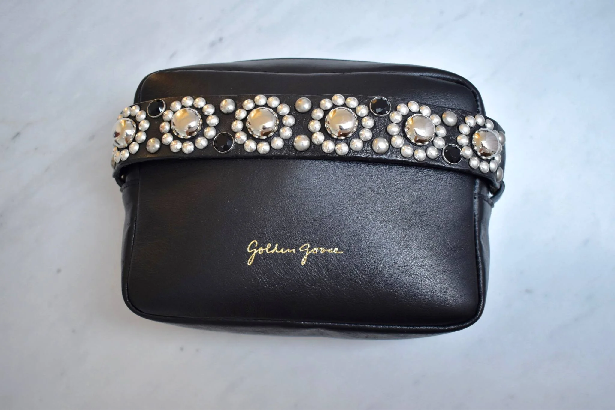 Women | Leather Camera Bag Black with Studded Handle - Image 2