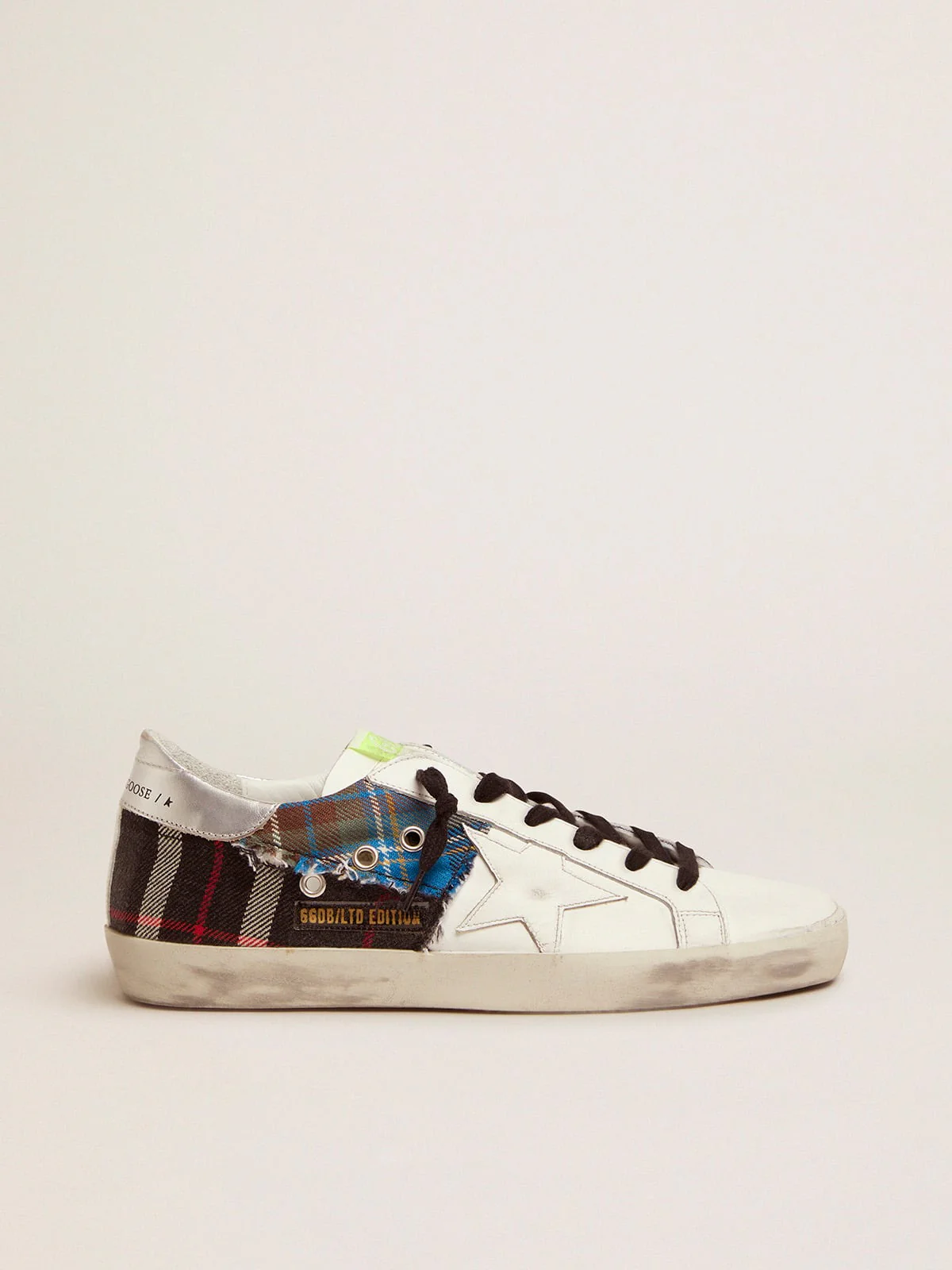 Women | Limited Edition Lab White Super-Star Sneakers with Tartan Insert | Multicolor x White x Silver - Image 4