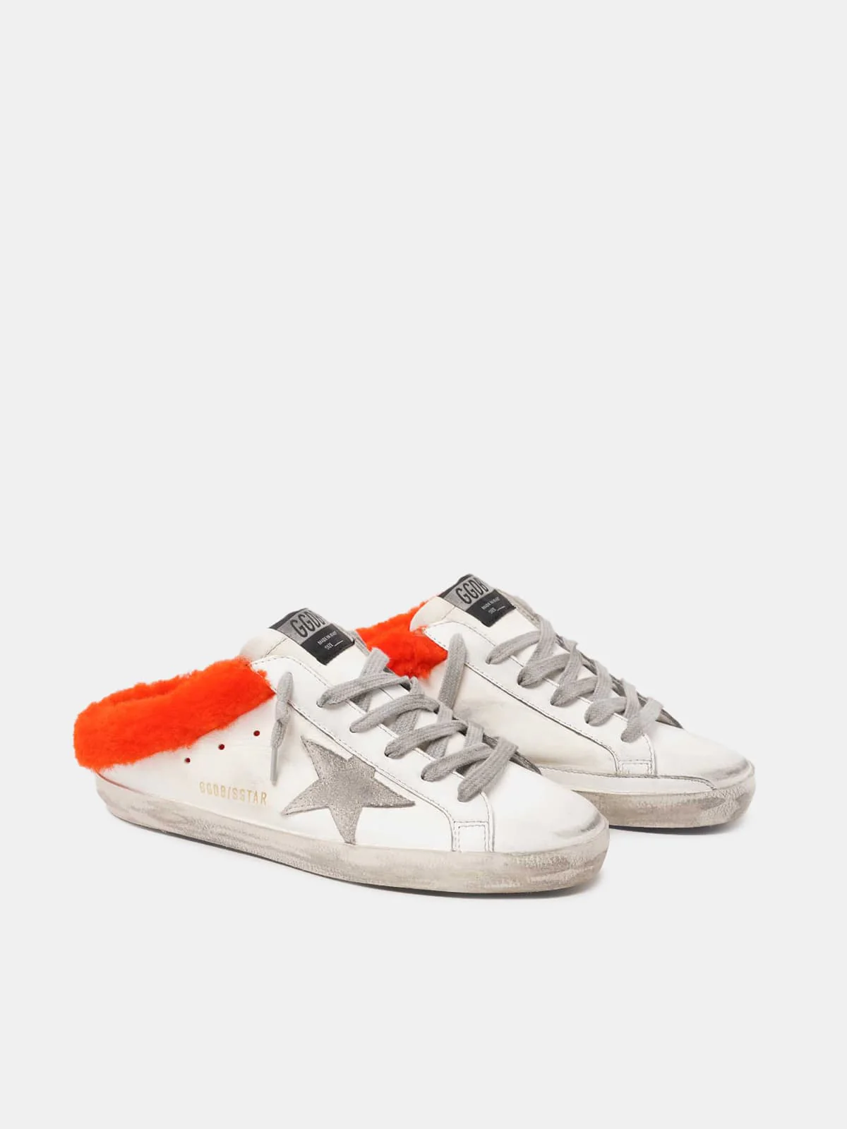Women | Limited Edition Super-Star Sabot White Leather with Fluo Orange Shearling Padding | White x Orange Fluo x Ice - Image 3