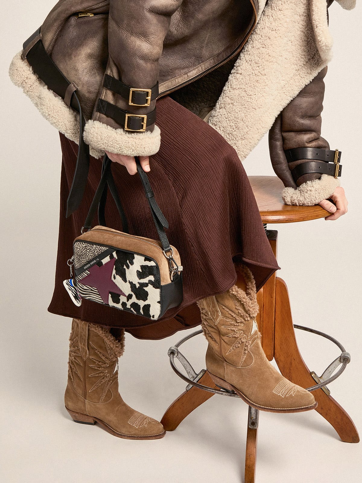 Women | Low Wish Star Boots Beige Suede with Shearling Lining | Elk Brown x Beige - Image 7