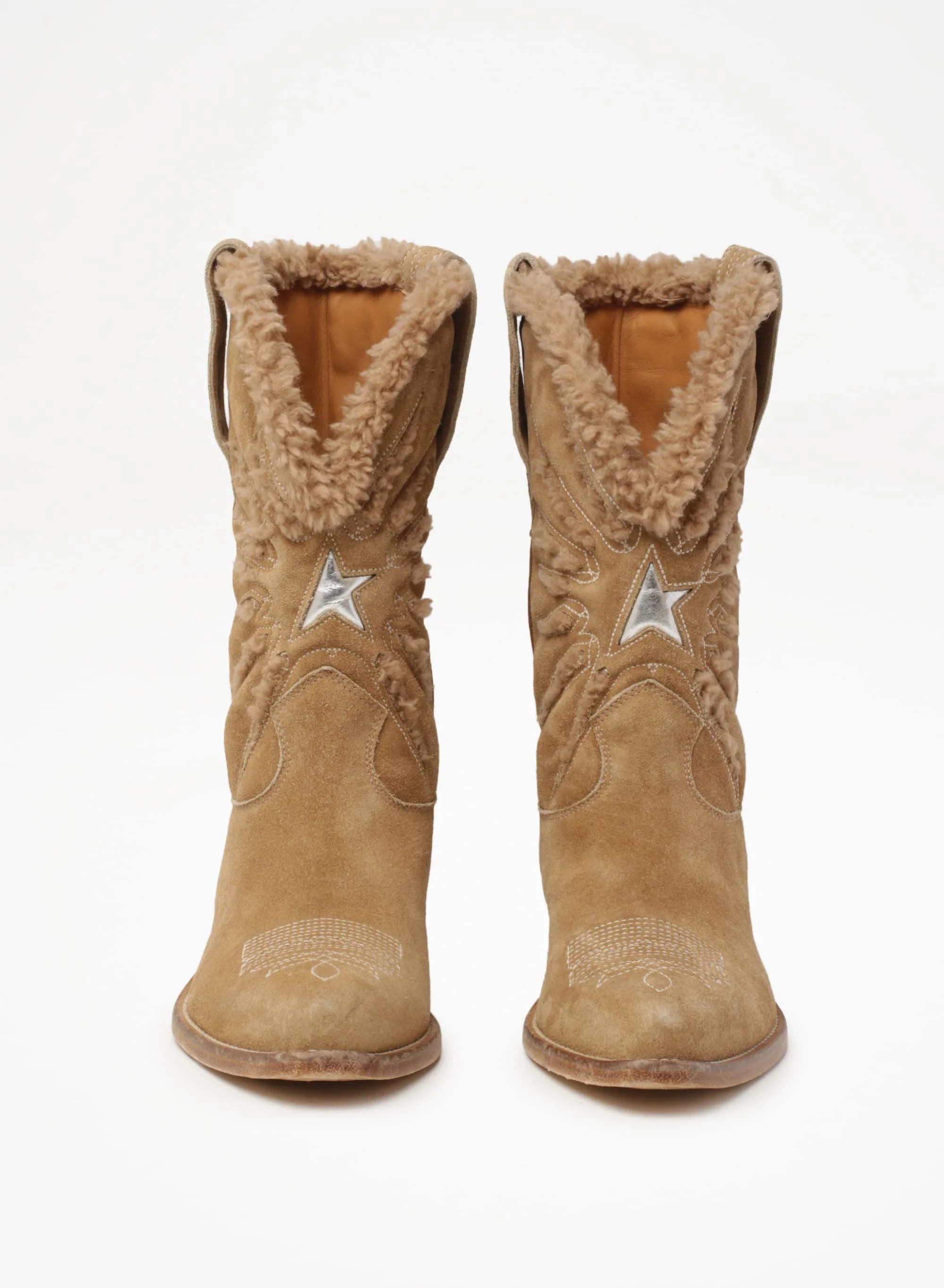 Women | Low Wish Star Boots Beige Suede with Shearling Lining | Elk Brown x Beige - Image 8