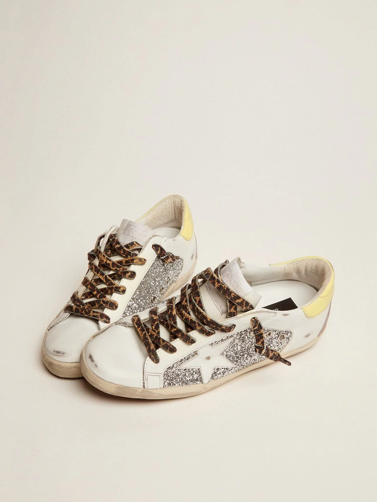 Women | Ltd Super-Star Sneakers Leather & Glitter with Colorful Heel Tab | White x Silver x Yellow x Lavender - Image 3