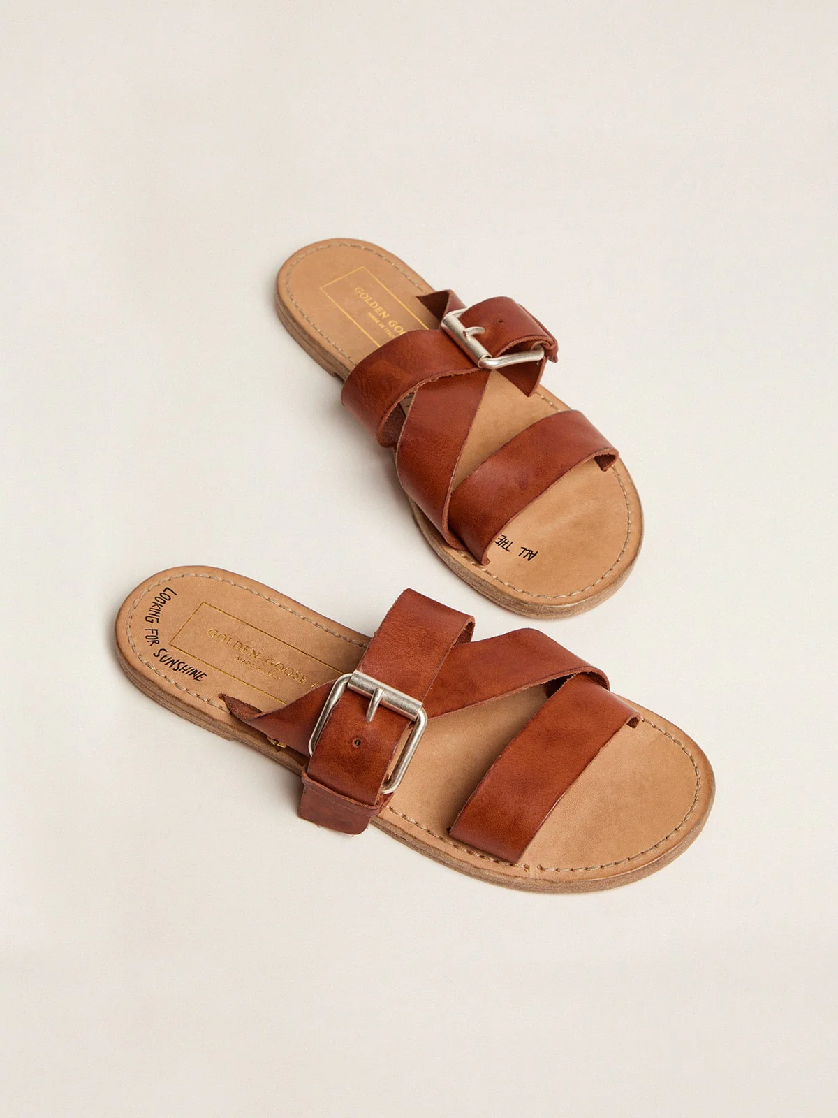 Women | Margaret Flat Sandals Resin-Coated Leather | Cuoio - Image 4