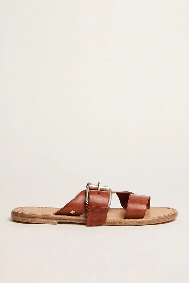 Women | Margaret Flat Sandals Resin-Coated Leather | Cuoio - Image 5