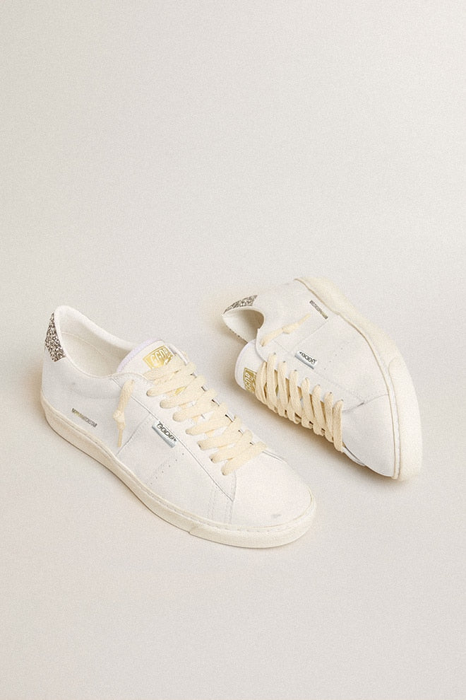 Women | Matchstar White Leather with Silver Glitter Heel Tab | Optic White x Silver - Image 3