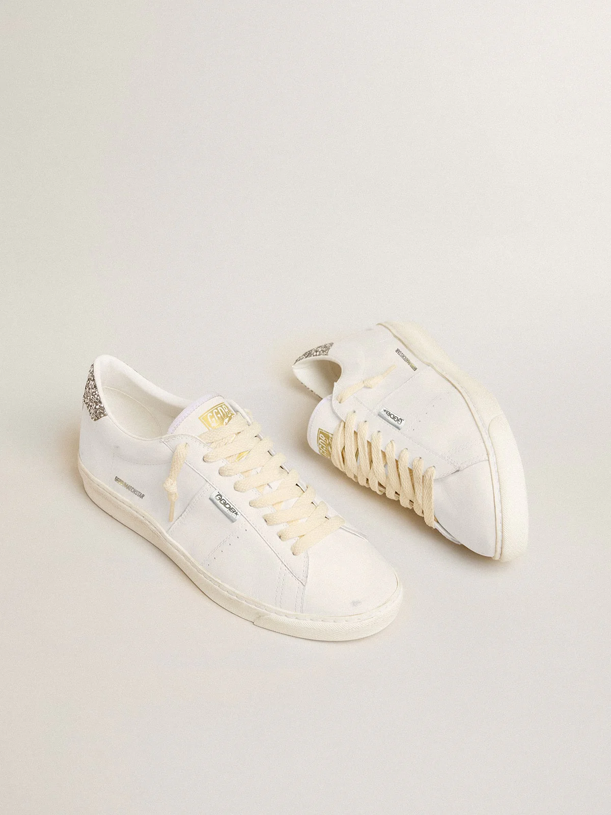 Women | Matchstar White Leather with Silver Glitter Heel Tab | Optic White x Silver - Image 8