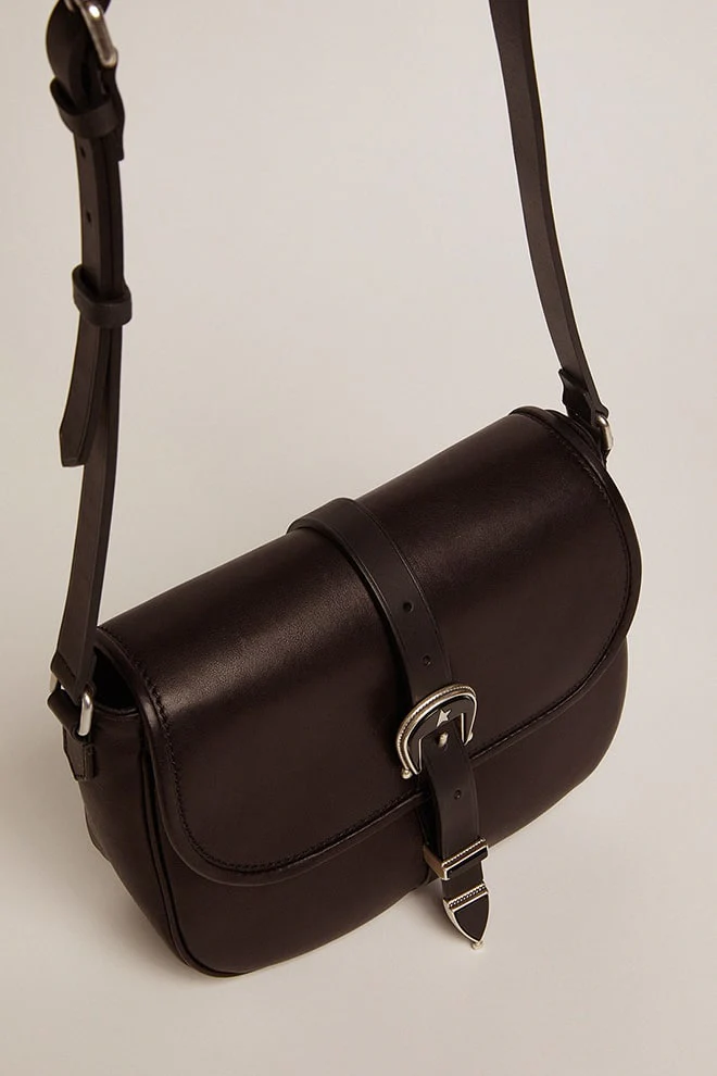 Women | Medium Black Leather Rodeo Bag | Black - Image 6
