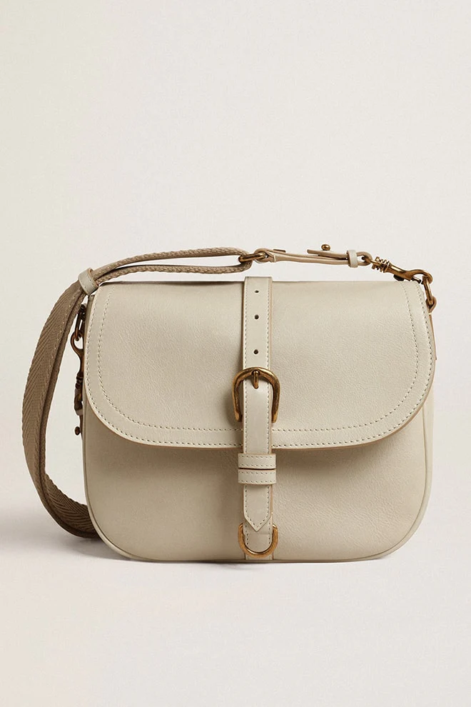 Women | Medium Sally Bag Porcelain Leather with Buckle & Contrasting Shoulder Strap | Porcelain - Image 10