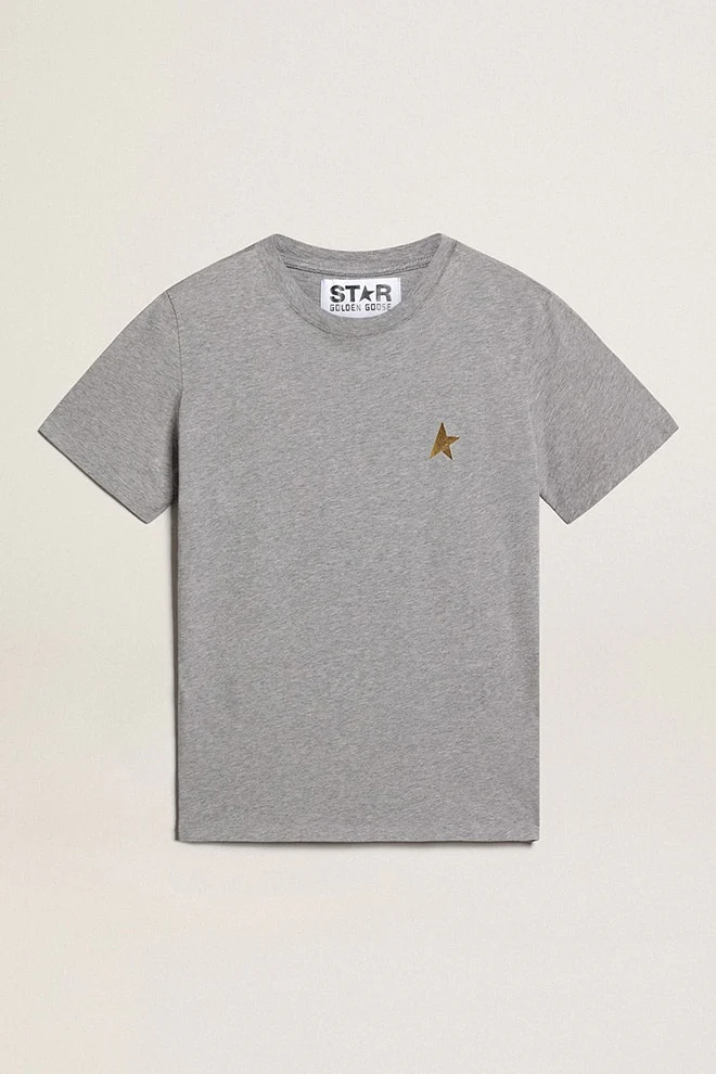 Women | Mélange Gray T-Shirt with Gold Star On The Front | Medium Grey Melange x Gold - Image 3