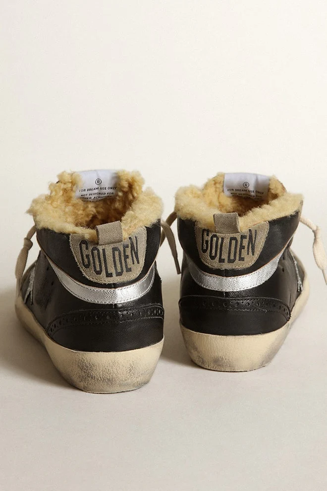 Women | Mid Star Black Nappa Leather with Swarovski Crystal Star & Beige Shearling Lining | Black x Ice x Silver - Image 3