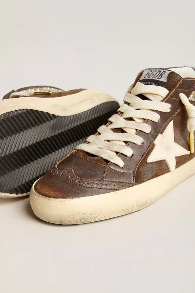 Women | Mid-Star Brown Leather with Leopard Print Pony Skin Heel Tab | Brown x White x Silver - Image 5