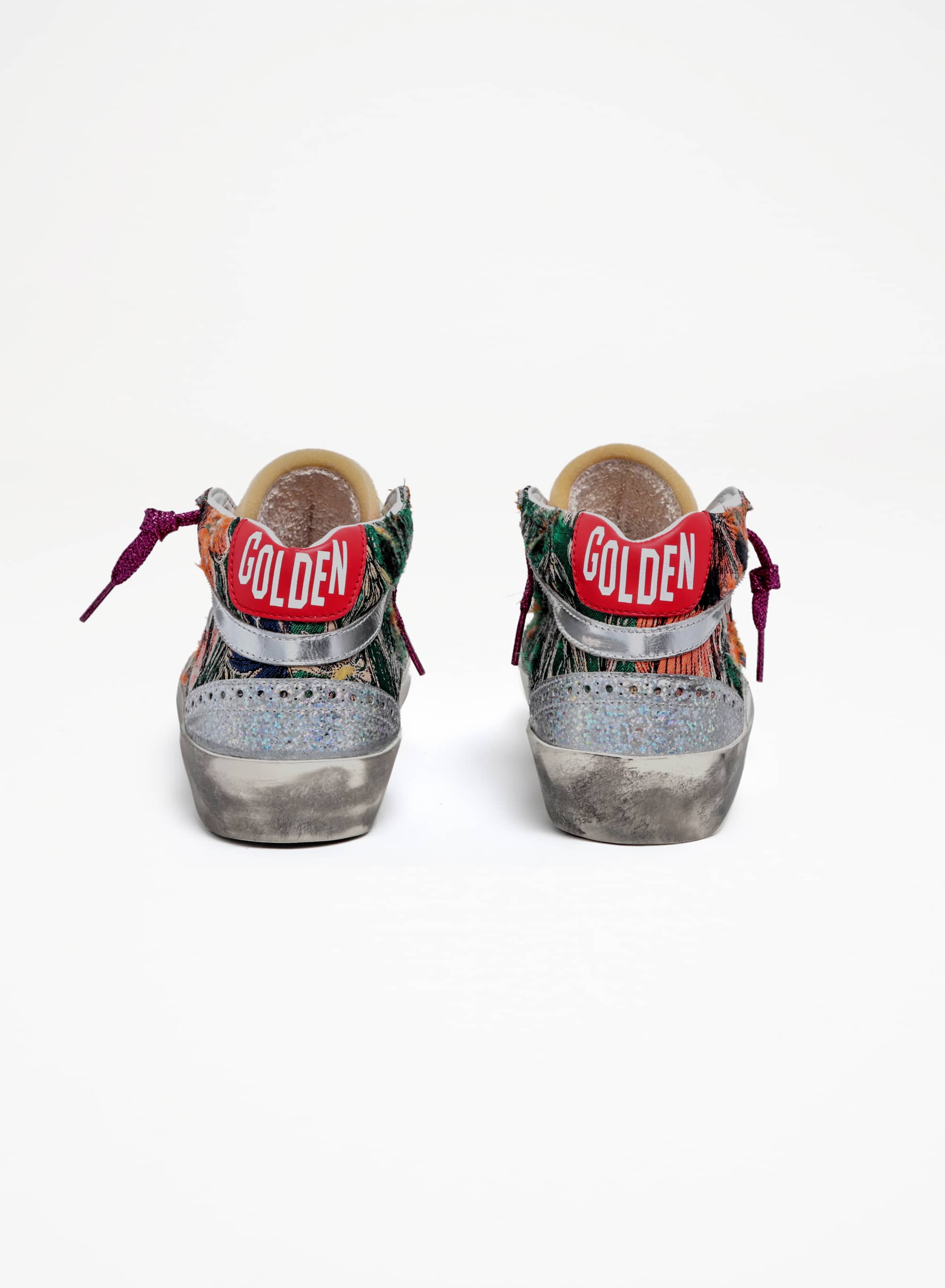 Women | Mid Star Colorful Print with White Leather Star & Silver Leather Flash | Muklticolor x White x Silver - Image 4