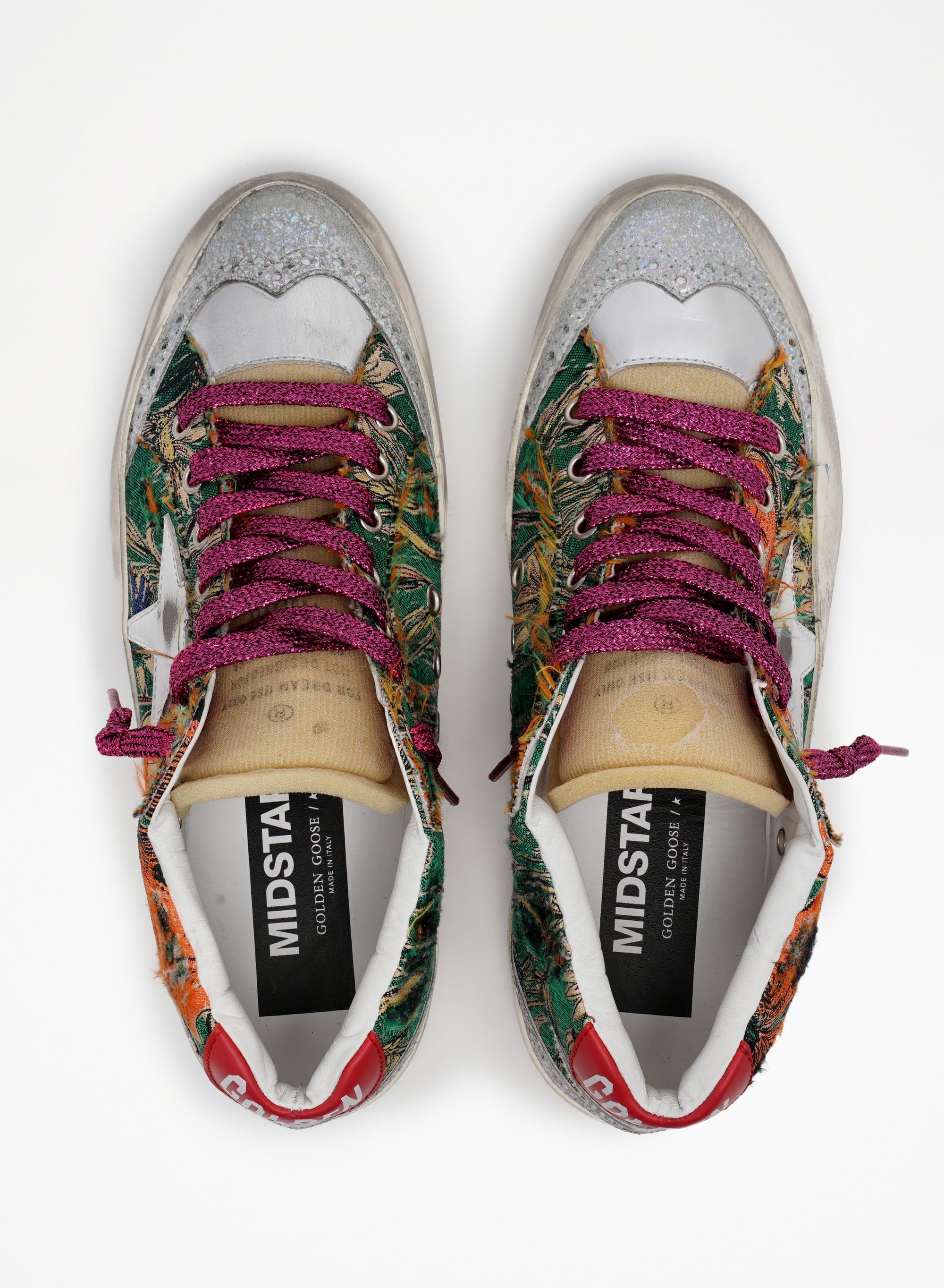 Women | Mid Star Colorful Print with White Leather Star & Silver Leather Flash | Muklticolor x White x Silver - Image 5