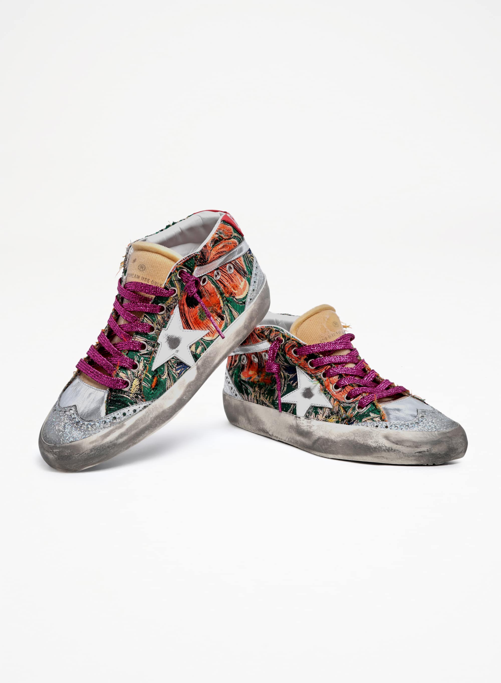 Women | Mid Star Colorful Print with White Leather Star & Silver Leather Flash | Muklticolor x White x Silver - Image 7