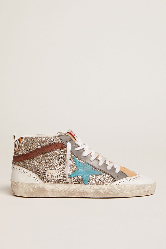Women | Mid Star Gold Glitter with Turquoise Hammered Leather Star & Brown Suede Flash | Platinum x Petroleum x Sand x Brown x Camel Black Leo - Image 2