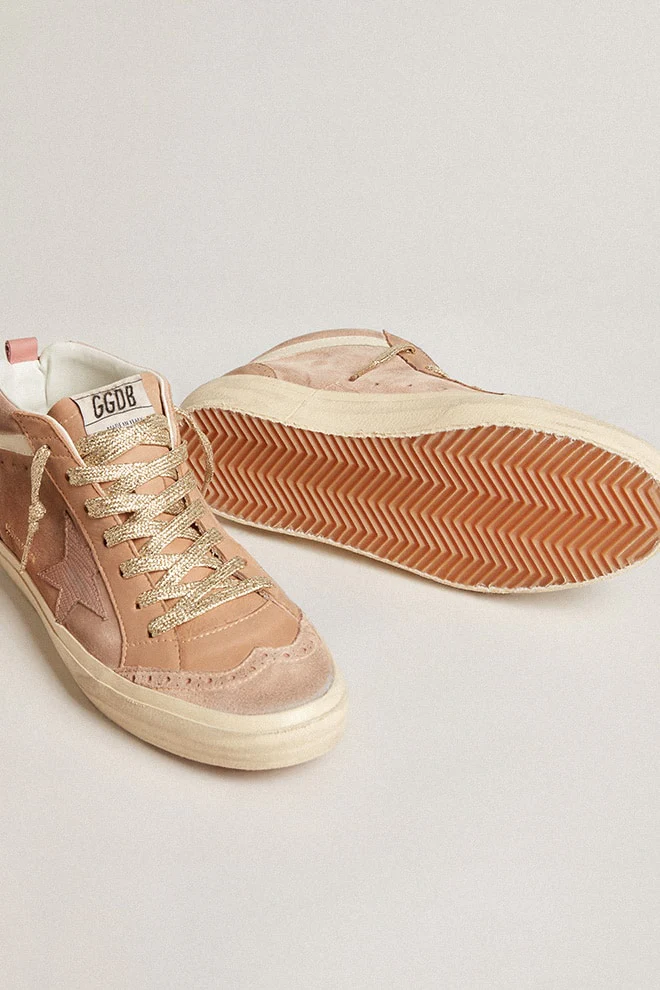 Women | Mid Star Ltd Pink Suede with Pink Lizard-Print Leather Star | Beige x Pink - Image 7